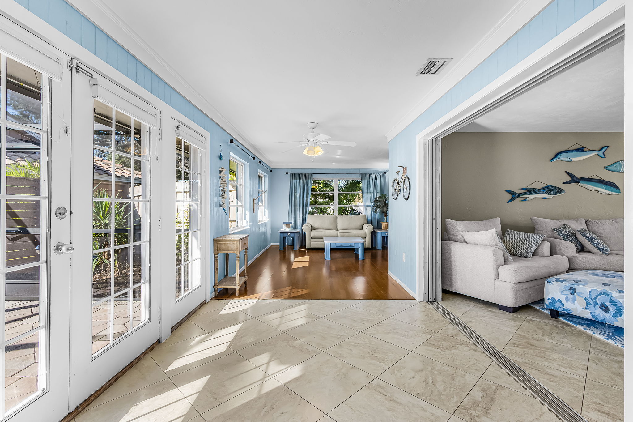Sunny interior with glass doors
