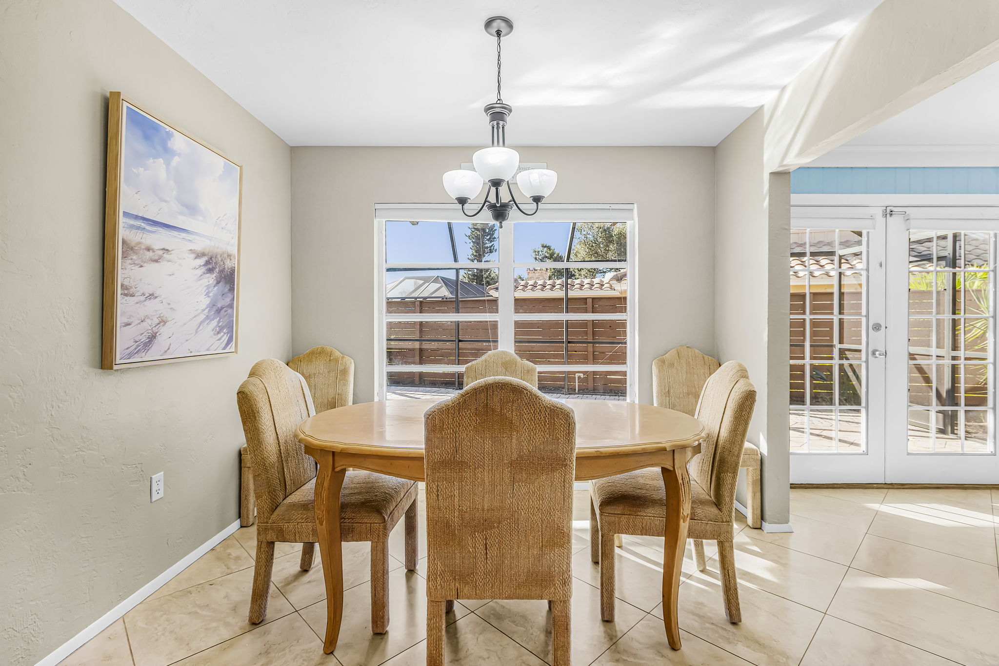 Dining area near patio doors