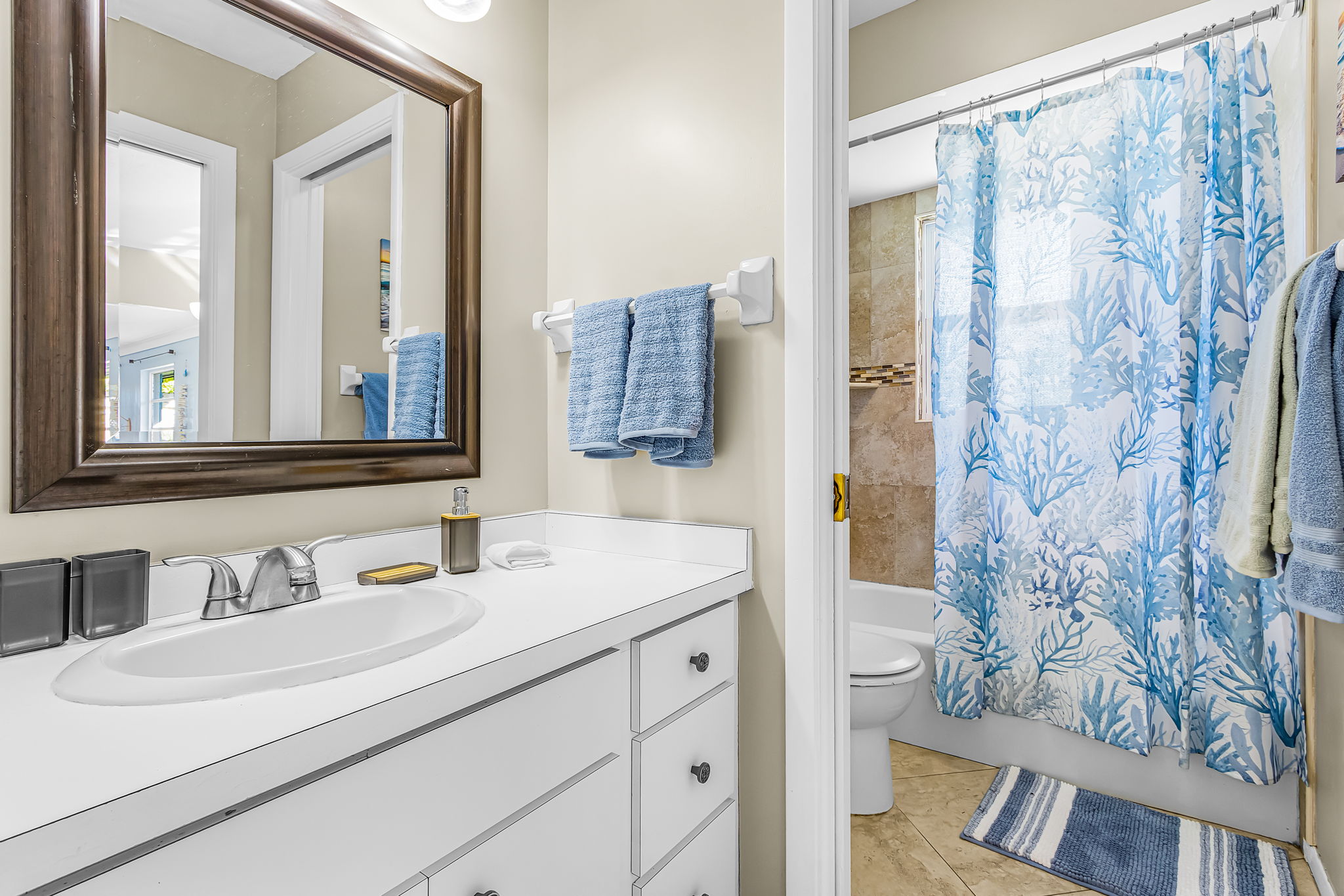 Bathroom vanity and shower